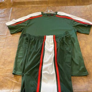 Brand New LU LINEA UOMO Two Piece Short Set, XXL, Green/Orange/White W/Tags